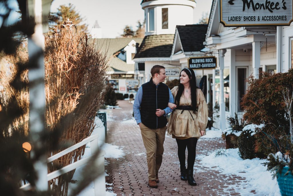 main st blowing rock winter engagement