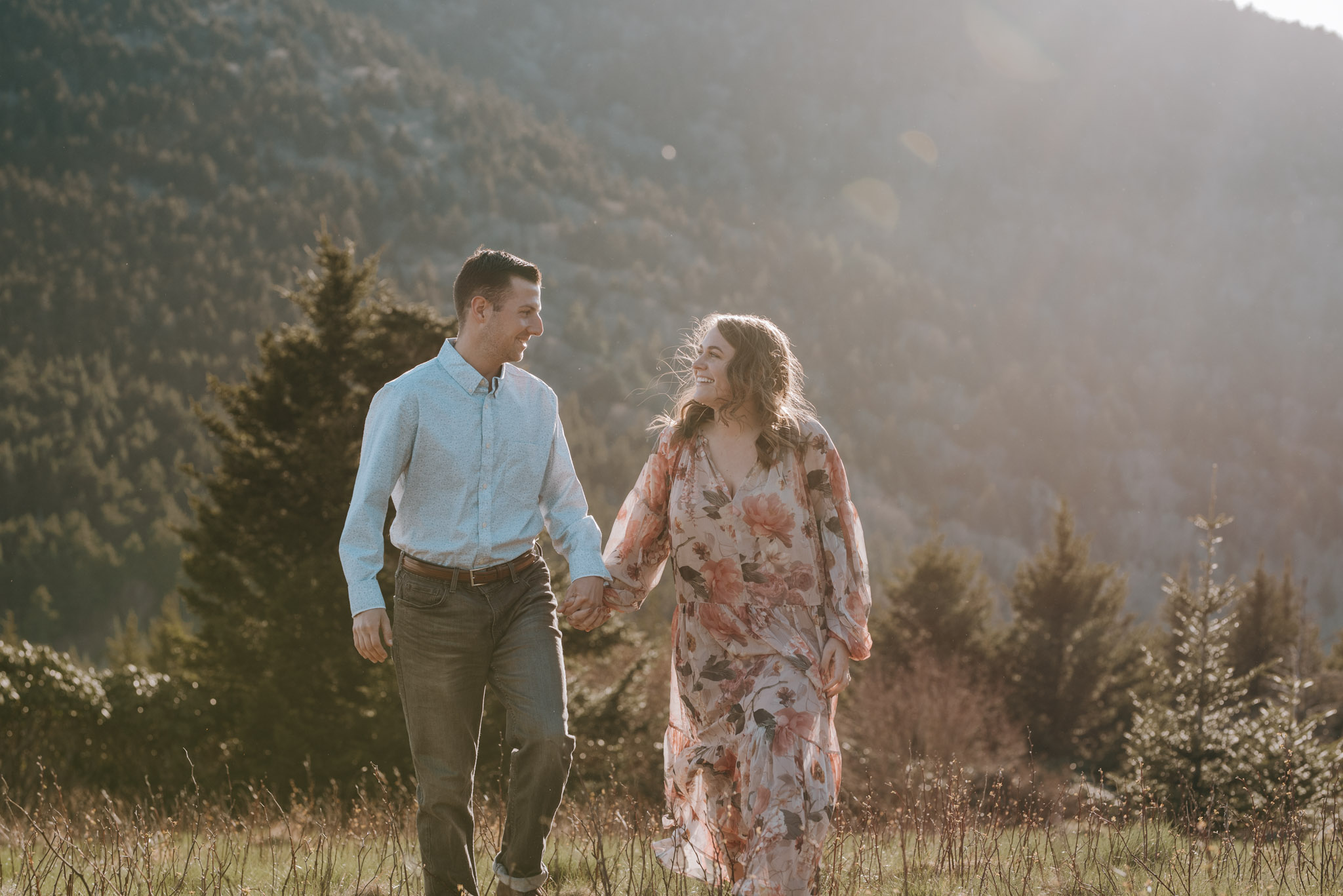 holding hands engagement session roan mountain
