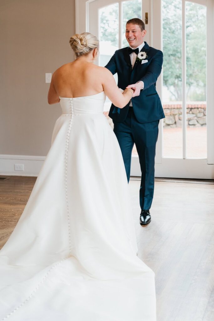 bride and groom first look