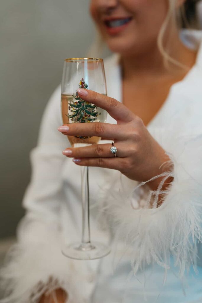 christmas champagne flute bridal details