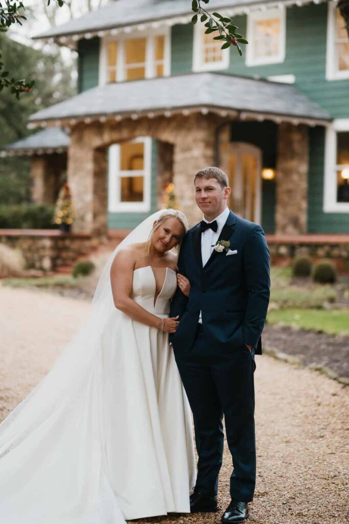 bride and groom wedding portrait vanlandingham estate in charlotte, nc